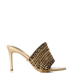 AZALEA WANG Black & Gold Metallic Vegan Leather Chain Sandals